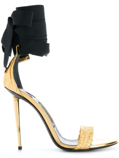 Tom Ford Metallic Ankle-tie 105mm Sandal In Gold