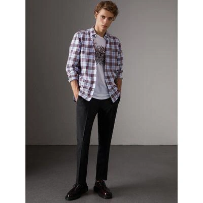 Burberry Check Cotton Shirt In Lavender Blue