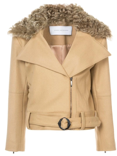 Kimora Lee Simmons Removable Shearling Collar Bomber Jacket In Neutrals