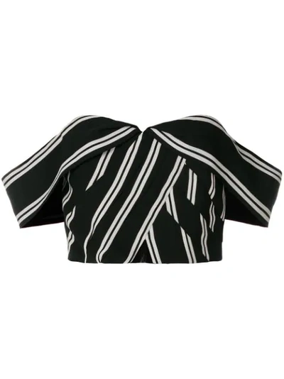 Alice And Olivia Annalyn Off-the-shoulder Striped Crop Top In Black, Cream