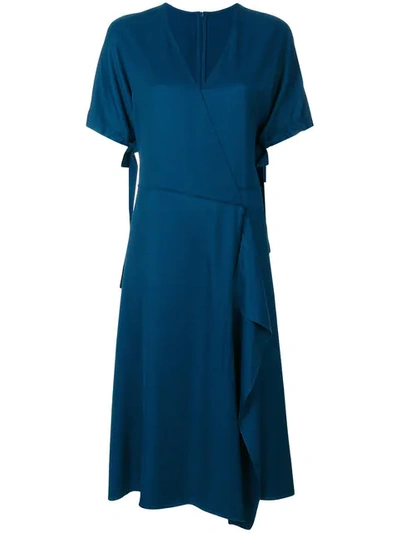 Cedric Charlier Short-sleeve Wrap Front Dress In Blue