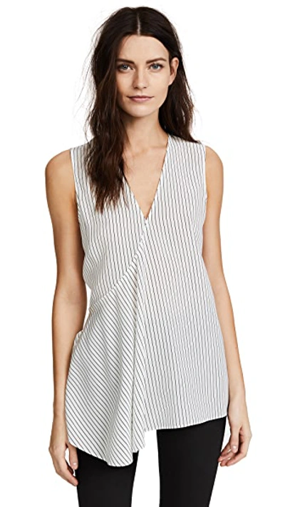 Theory Fluid Pinstriped Silk Tank In Ivory