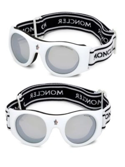 Moncler Round Sunglasses W/ Wide Elastic Band, White/black