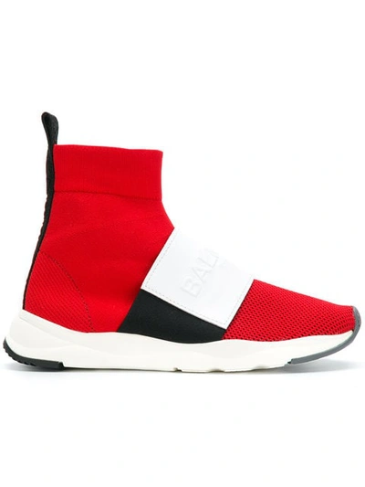Balmain Cameron 00 High-top Knit Sneakers In Red