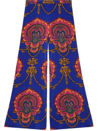 Gucci Printed Silk Trousers In Blue