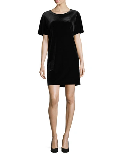 Norma Kamali Velvet Short-sleeve Shift Dress In Black