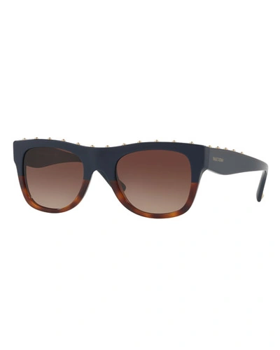 Valentino Women's Square Embellished Sunglasses, 51mm In Blue On Havana/brown Gradient