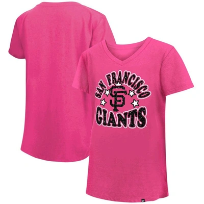 New Era Kids' Girls Youth  Pink San Francisco Giants Jersey Stars V-neck T-shirt