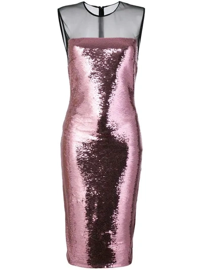 Tom Ford Sleeveless Liquid Sequin Cocktail Dress With Illusion In Pink