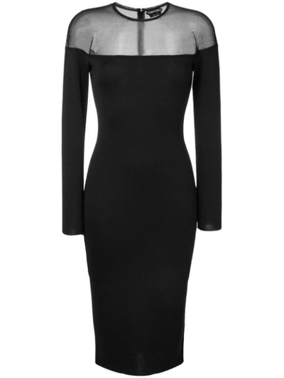 Tom Ford Round-neck Illusion-yoke Silk Knit Cocktail Dress In Black