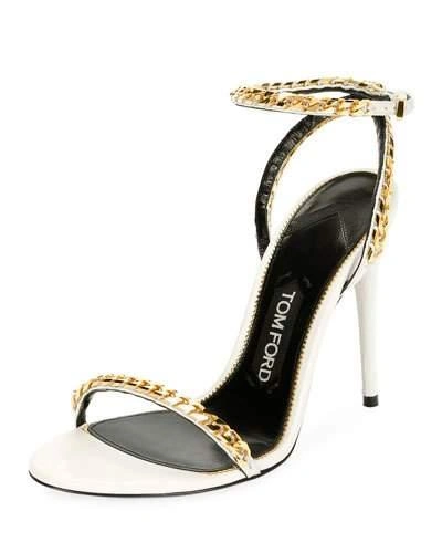Tom Ford Curb-chain Ankle 105mm Sandal In Chalk