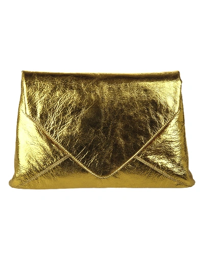 Dries Van Noten Metallic Leather Envelope Clutch Bag In Gol