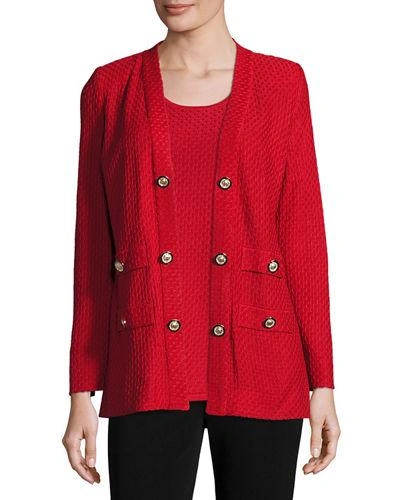 Misook Textured Straight-cut Knit Jacket, Plus Size In Classic Red