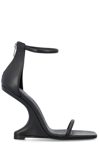 Rick Owens Cantilever 11 Leather Sculptual-heel Sandals In Black