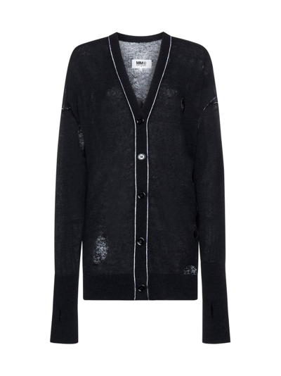 Mm6 Maison Margiela Black Distressing Cardigan