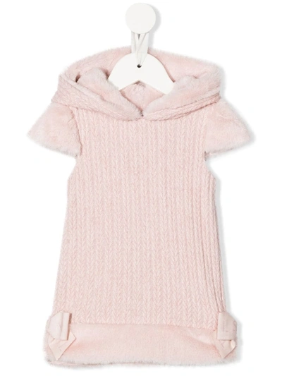 Lapin House Babies' Hooded Cable-knit Dress In Pink