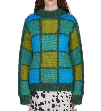 Marni Green Blue Mohair-wool Blend Long Crewneck Sweater