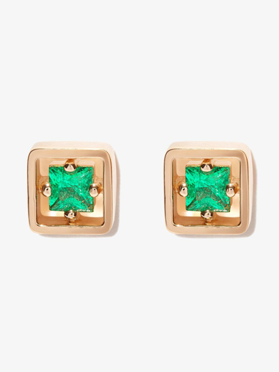 Suzanne Kalan 18kt Yellow Gold Inlay Emerald Stud Earrings