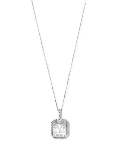 Mateo 14k White Gold Y Initial Quartz Diamond Pendant Necklace In Silver