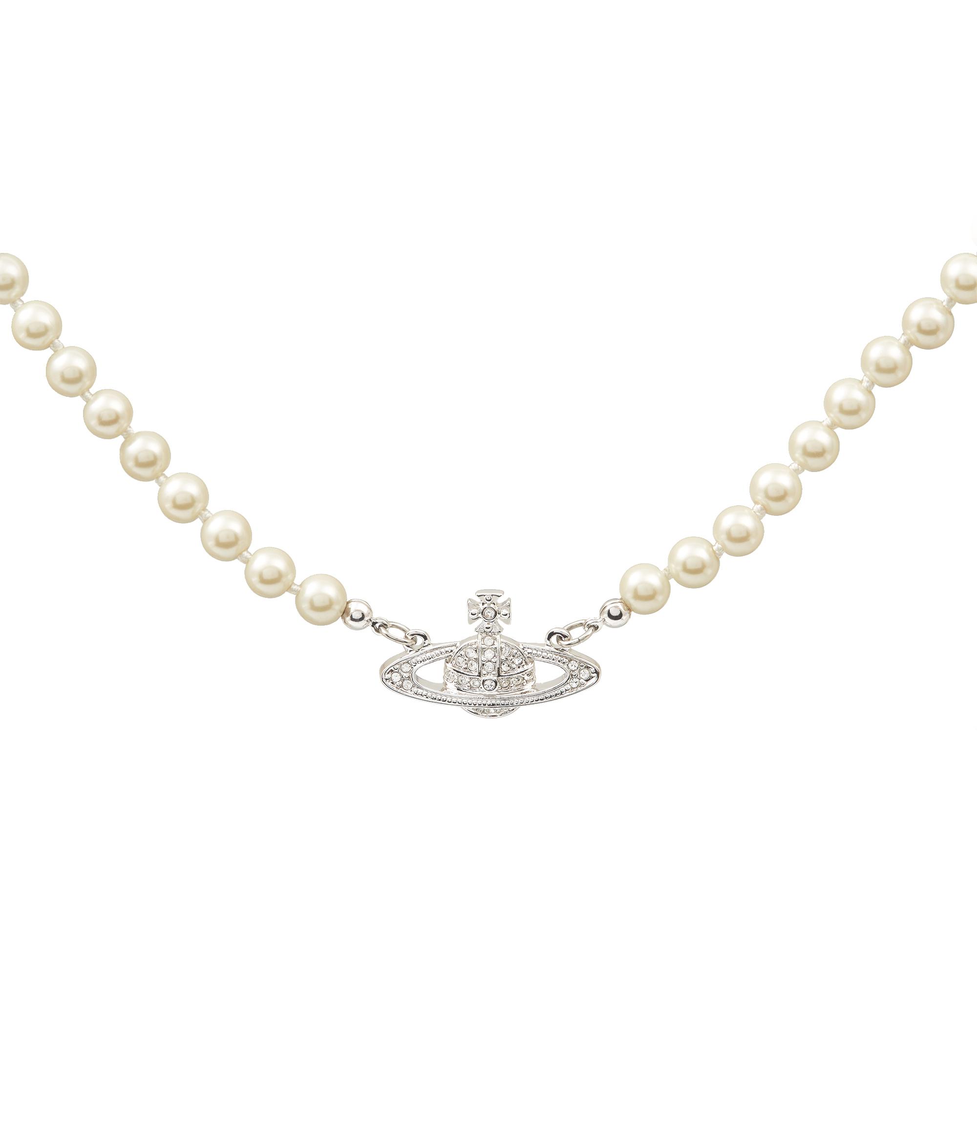 Vivienne Westwood Mini Bas Relief Pearl Choker Silver In Silver/crystal ...