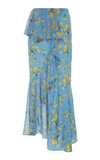 Goen J Floral Printed Asymmetric Ruffled Skirt In Sky Blue