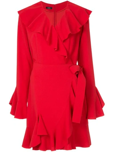 Goen J Wide Cuffed Ruffle-trimmed Wrap Dress In Red
