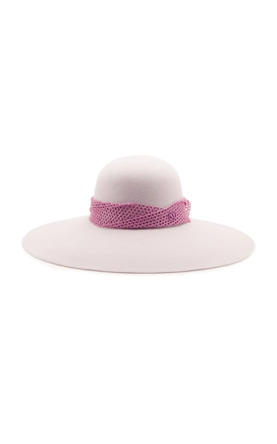 Maison Michel Blanche Lurex Mesh On Felt Hat In White