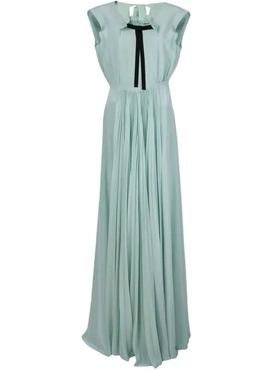 Rochas Mint Green Silk Pleated Front Gown Pussy Dress In Blue