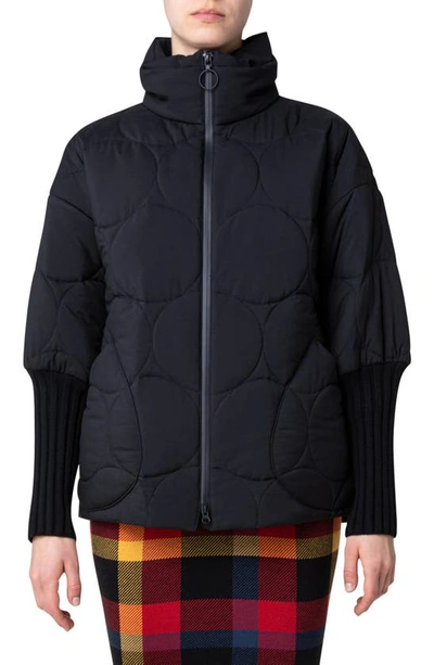 Akris Punto Circle Quilted Puffer Jacket With Knit Sleeves In Black