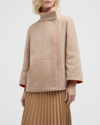 Akris Cashmere Snap-front Short Reversible Coat In Camel / Poppy Red