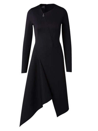 Akris Long Sleeve Asymmetric Techno Scuba Knit Dress In Black
