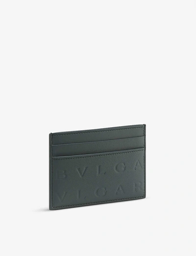 Bvlgari Logo-embossed Leather Card Holder In Grey