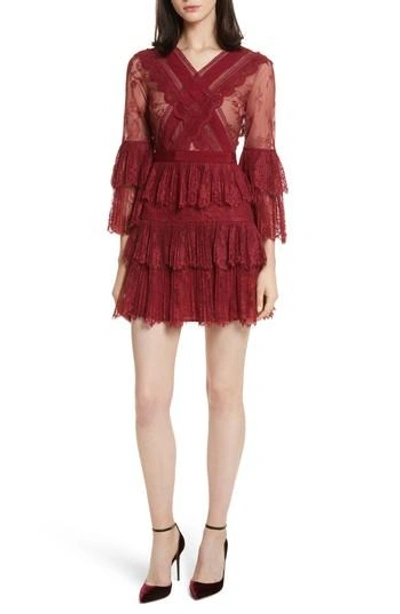 Self-portrait Trimmed Fine Lace Dress In Red