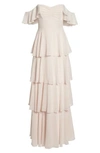 Wayf Abby Off The Shoulder Tiered Dress In Powder Blush