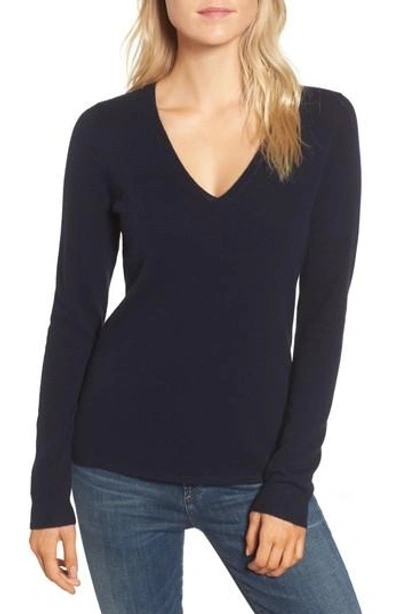 James Perse V Neck Cashmere Sweater In French Navy