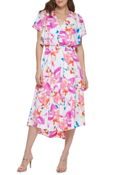 Dkny Plus Size Smocked Waist Midi Dress In Pink
