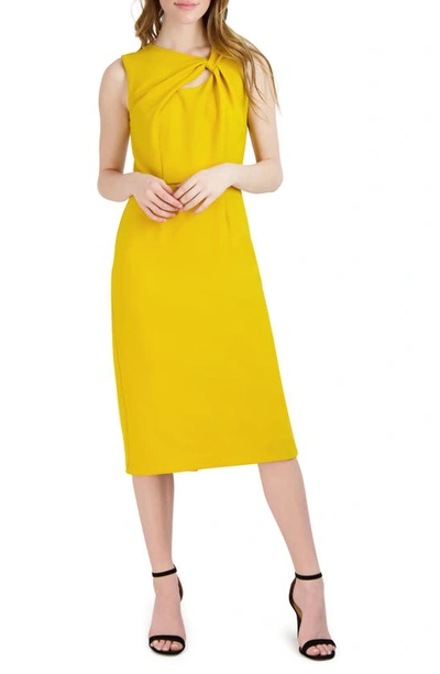 Donna Ricco Knot Asymmetrical Neckline Dress In Yellow
