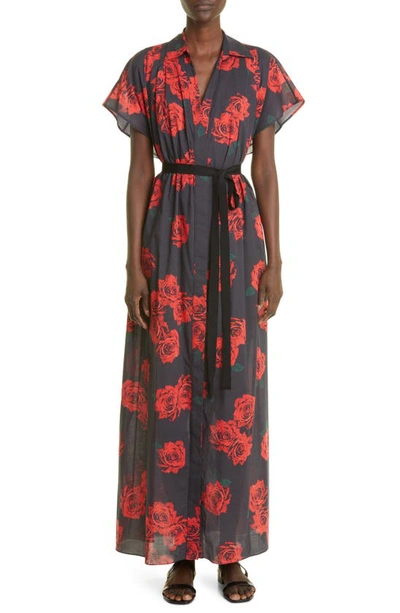 Adam Lippes Belted Floral-print Cotton-voile Midi Shirt Dress In Black Floral