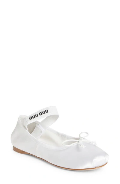 Miu Miu Leather Mary Jane Ballerina Flats In Bianco