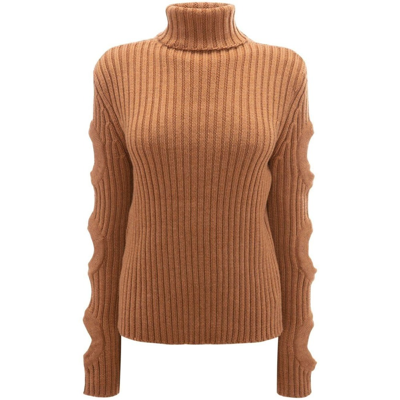 Jw Anderson Merino Wool Cutout-sleeve Turtleneck Sweater In Brown