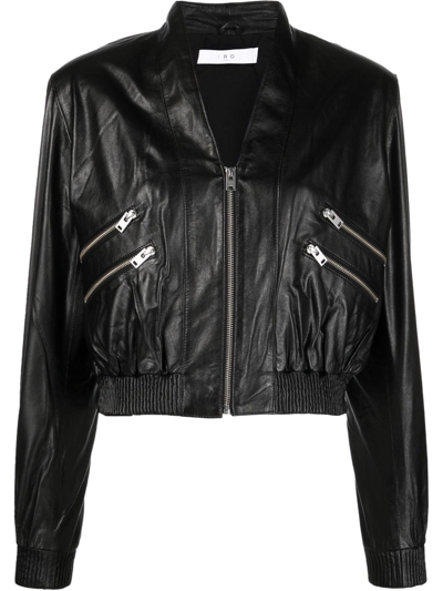Iro Cropped Lambskin Leather Moto Jacket In Black
