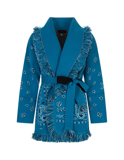 Alanui Bandana-print Tie-fastening Cashmere Cardigan In Blue