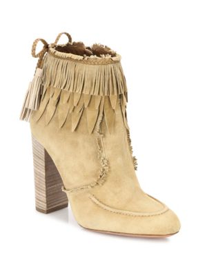 Aquazzura Tiger Lily Fringed Suede Booties In Cappuccino | ModeSens