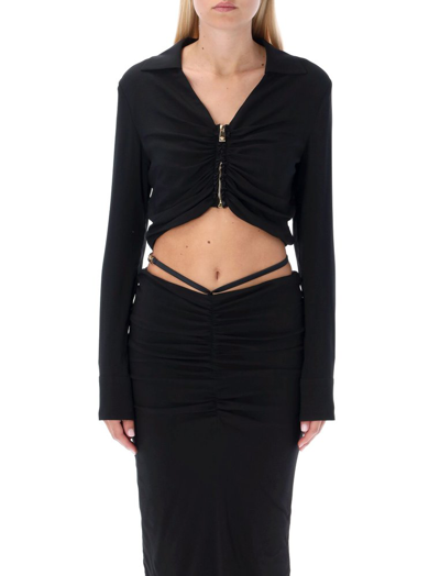 Versace Medusa Zipped Ruched Cropped Shirt In Nero