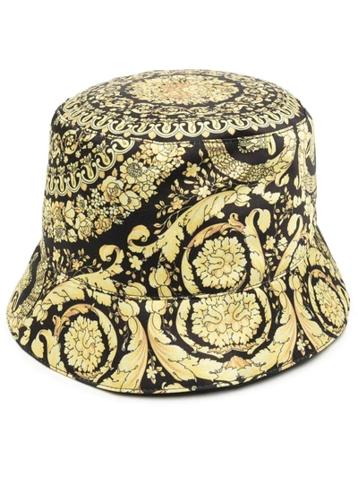 Versace Black And Gold Barocco Reversible Bucket Hat In Multicolor