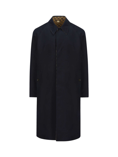 Gucci Gg-jacquard Lined-canvas Coat In Blue