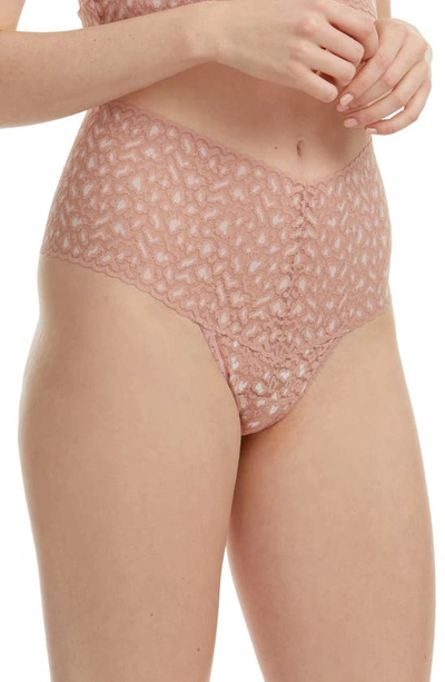 Hanky Panky Leopard Cross Dye Retro Thong In Desert Rose/ White