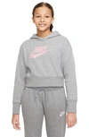Nike Sportswear Club Big Kids' (girls') French Terry Cropped Hoodie In Grey