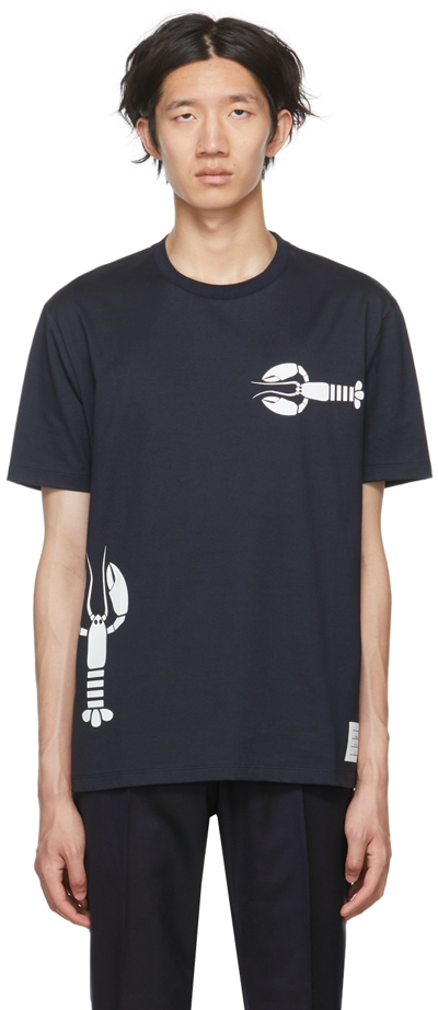 Thom Browne Lobster Print Cotton Crewneck T-shirt In Blue