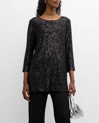 Caroline Rose Sequined Easy Knit Tunic In Black